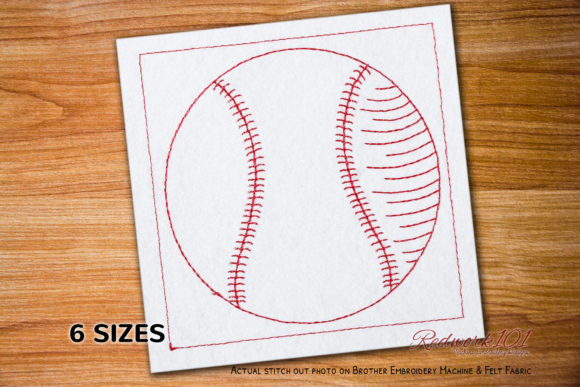 Baseball in White Leather Redwork