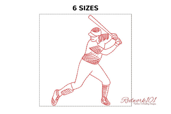 Baseball Player Swinging Redwork