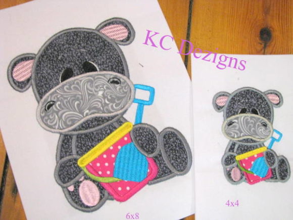 Beach Hippo with Bucket Spade Applique
