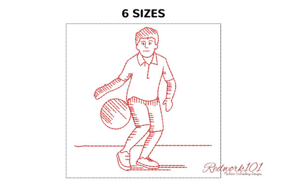 Boy Playing Football Redwork Design