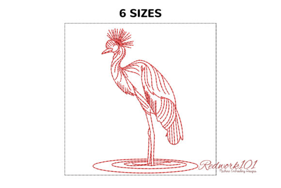 Common Crane Bird Redwork