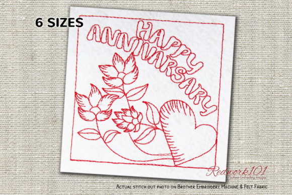 Flower in Happy Anniversary Redwork