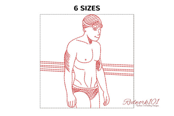 Men Professional Swimmer Redwork