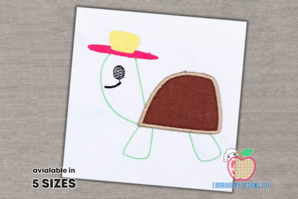 Turtle Wearing Hat Applique